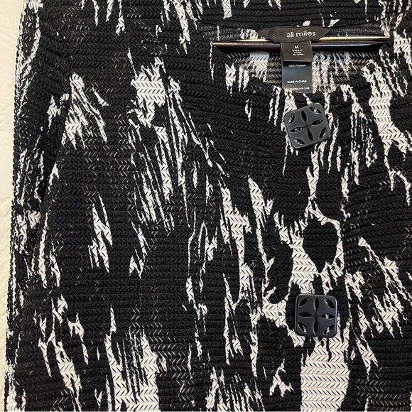 Ali Miles Medium Jacket Top Open Knit Black White Button Front M - Picture 6 of 8